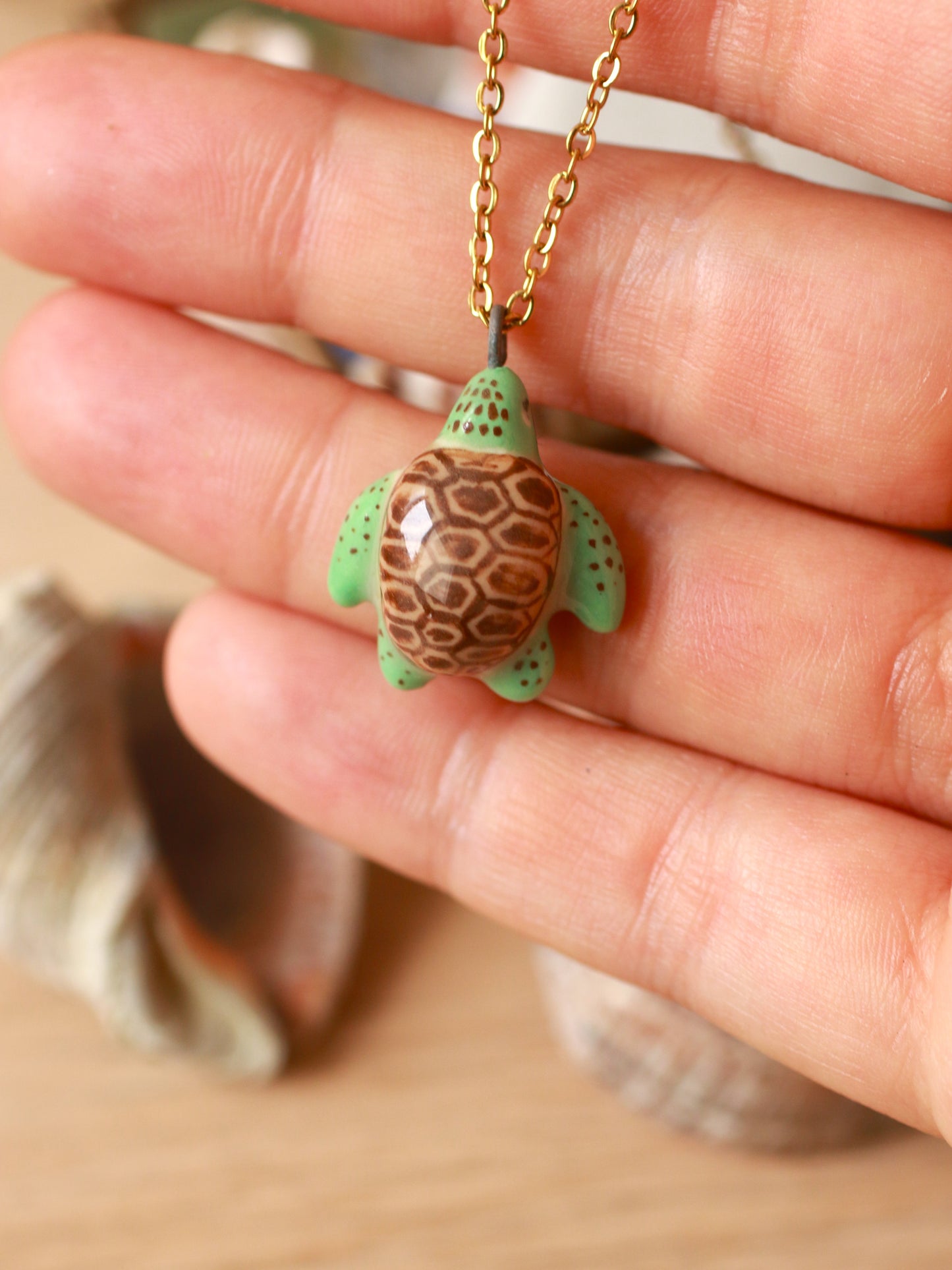 Ceramic green sea turtle necklace