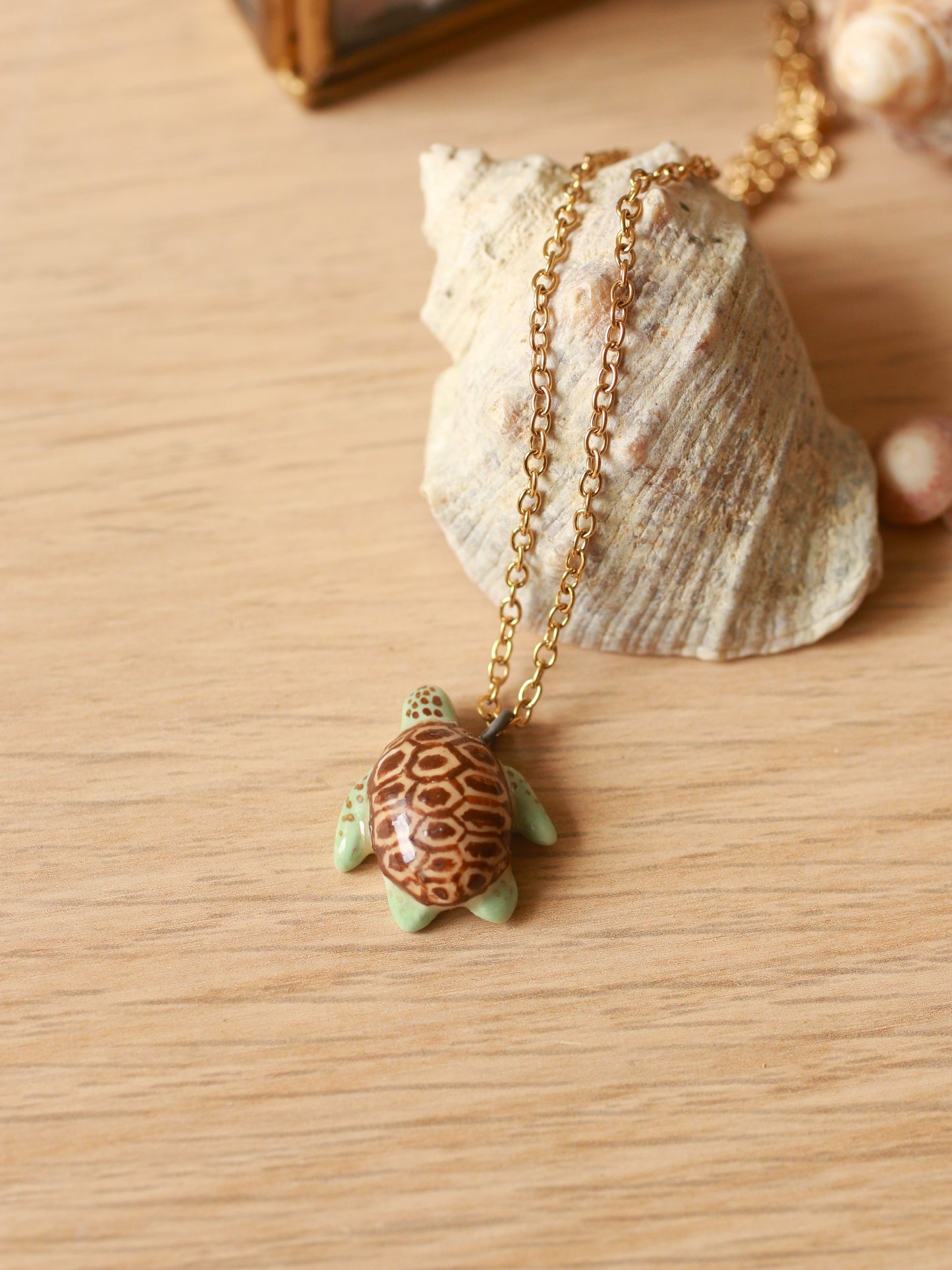 Ceramic green sea turtle necklace