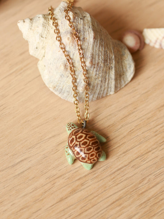 Ceramic green sea turtle necklace