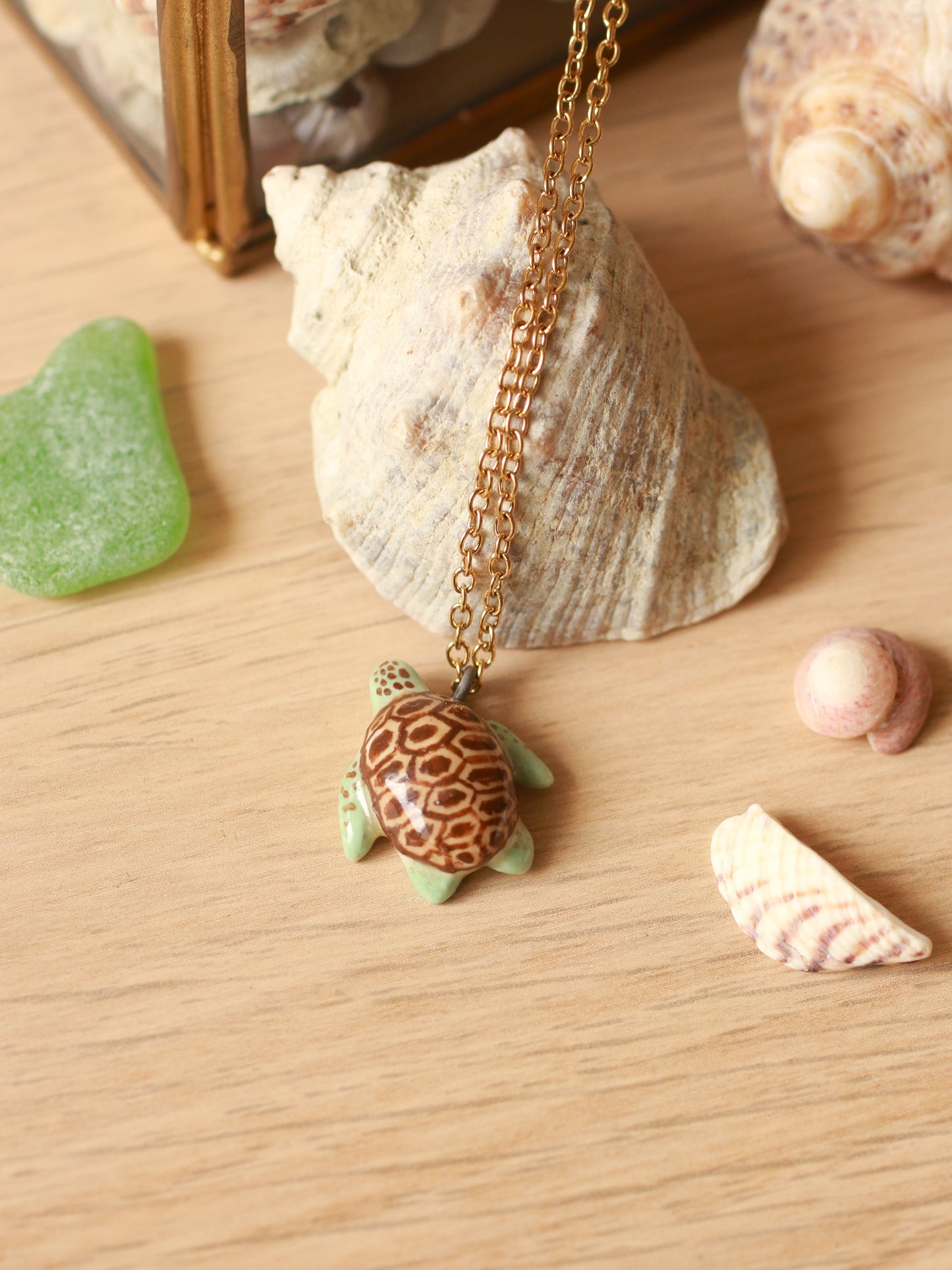 Ceramic green sea turtle necklace