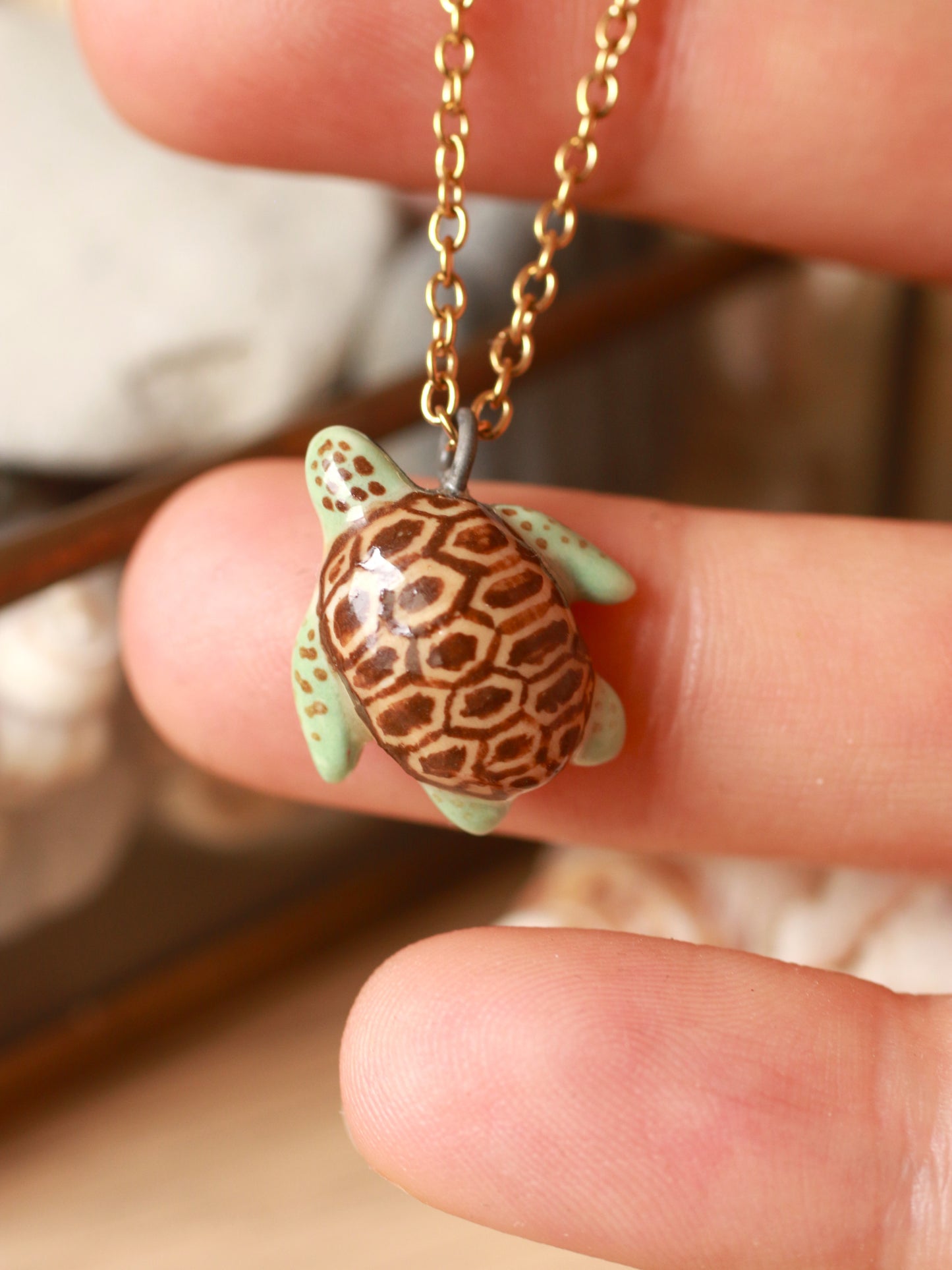 Ceramic green sea turtle necklace