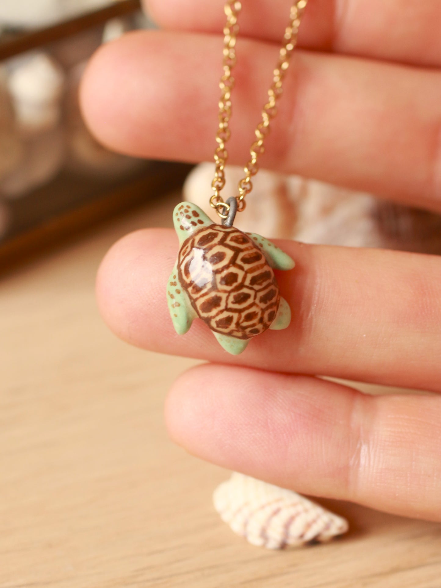 Ceramic green sea turtle necklace