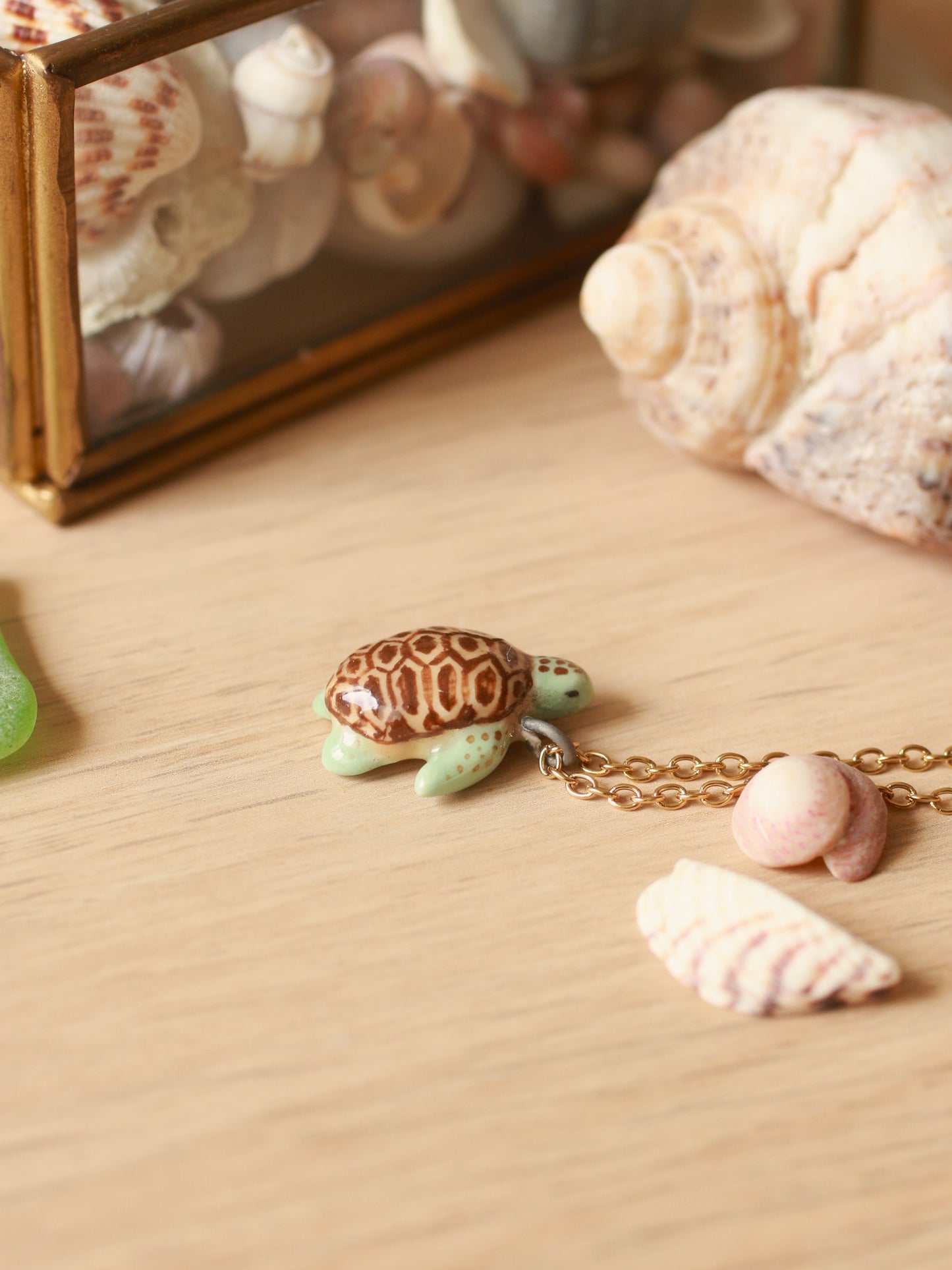 Ceramic green sea turtle necklace