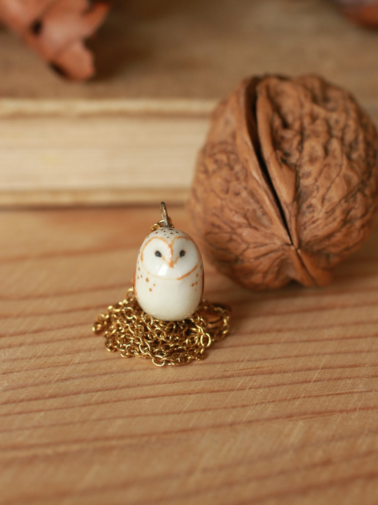 Baby owl necklace in a nutshell box