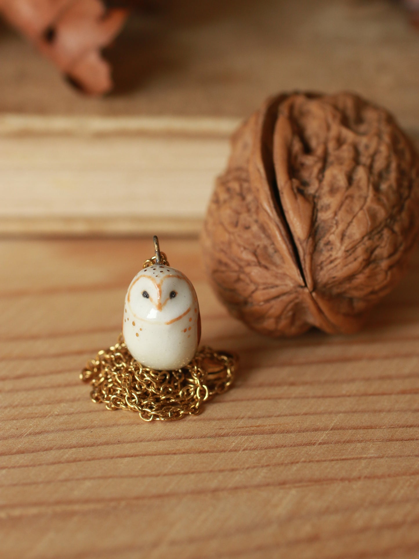 Baby owl necklace in a nutshell box
