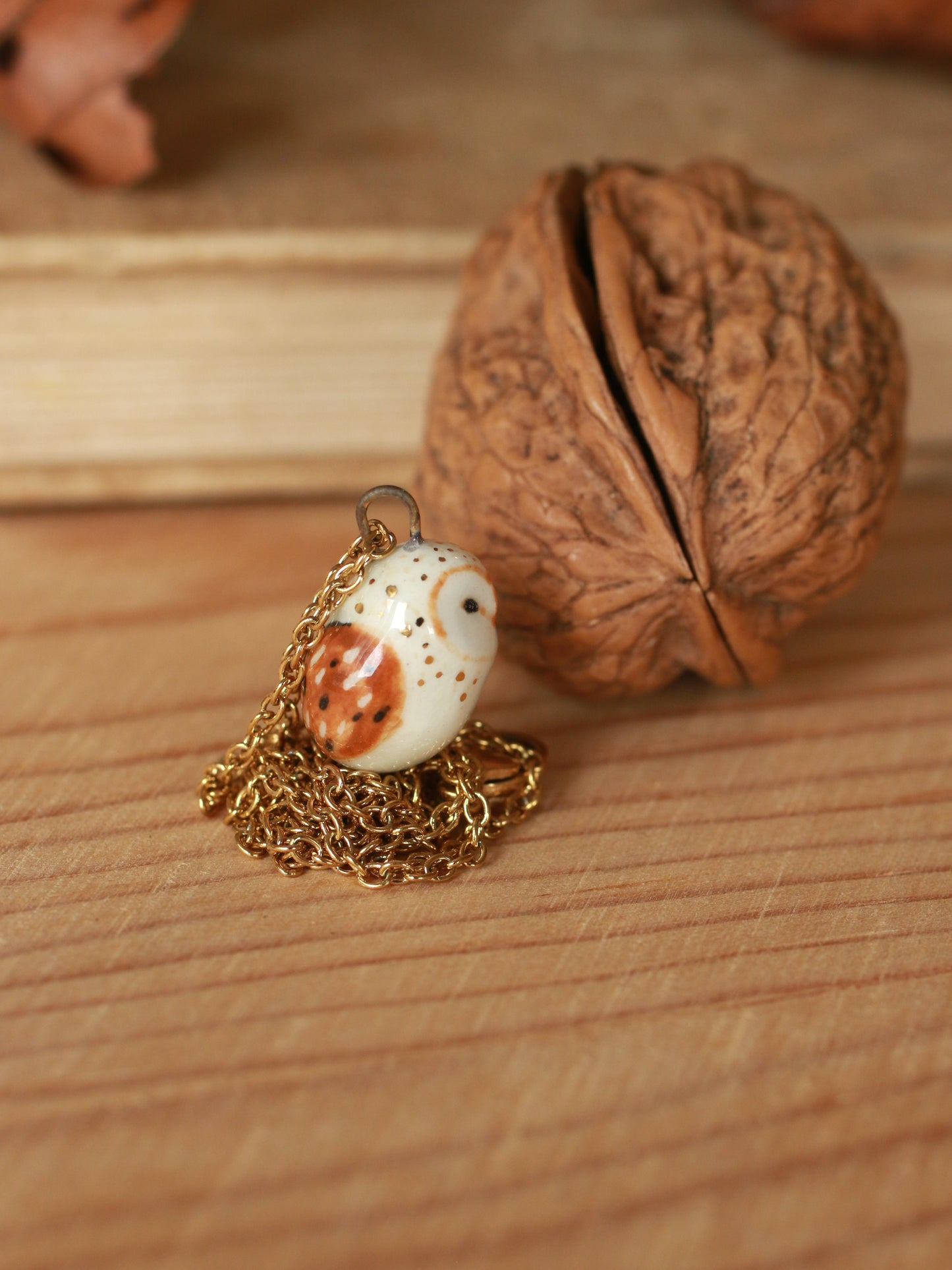 Baby owl necklace in a nutshell box