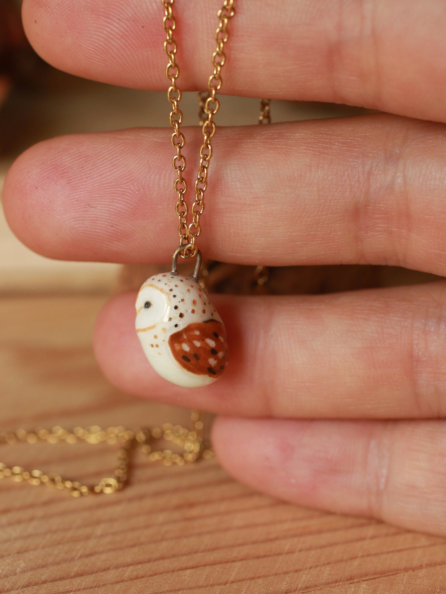 Baby owl necklace in a nutshell box