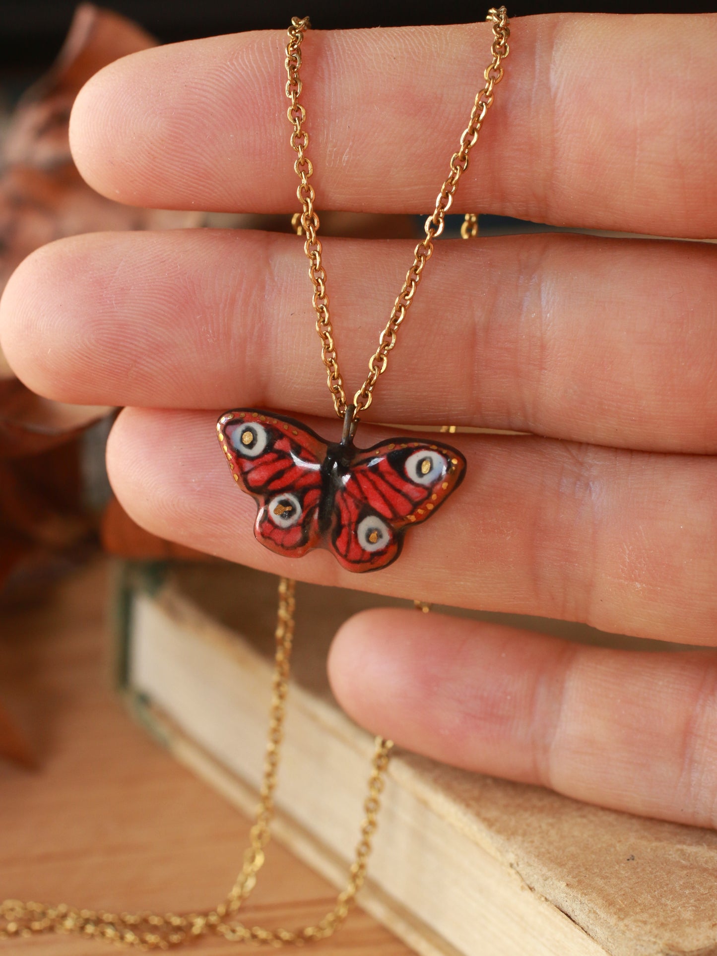 Peacock butterfly necklace