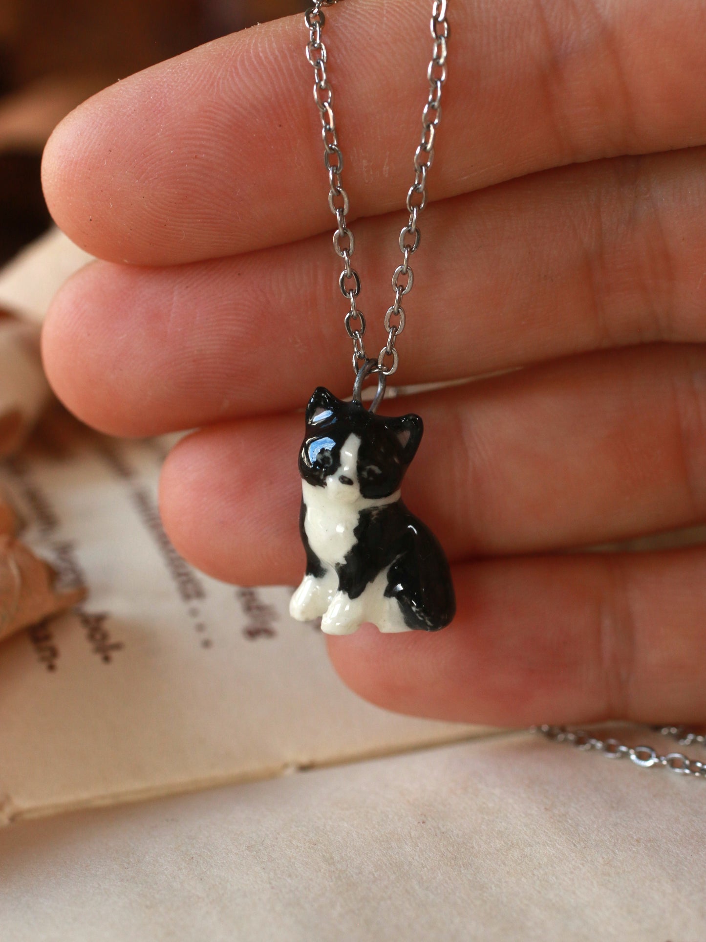 Tuxedo cat necklace