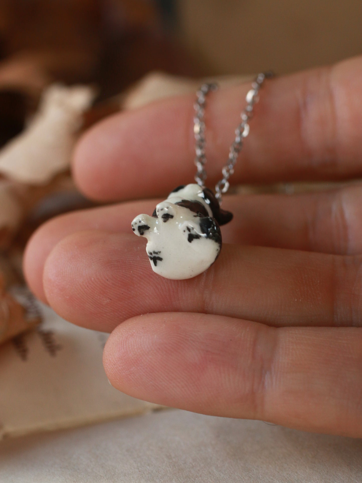 Tuxedo cat necklace