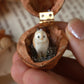 Barn owl necklace in a nutshell box