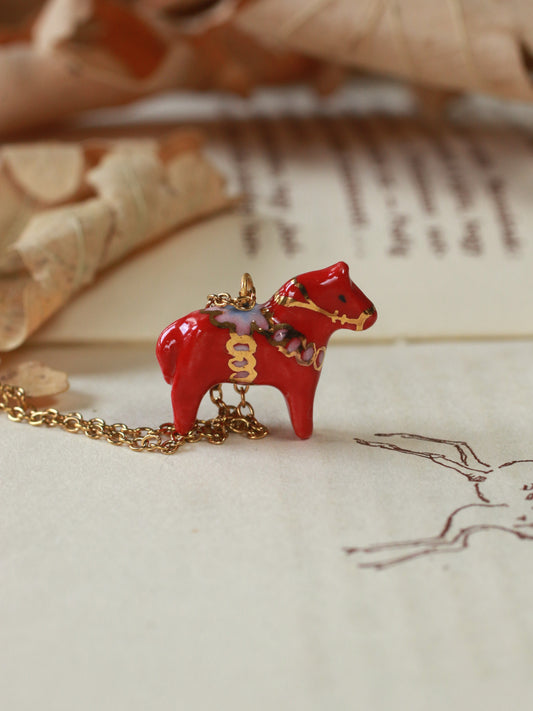 Dala horse necklace