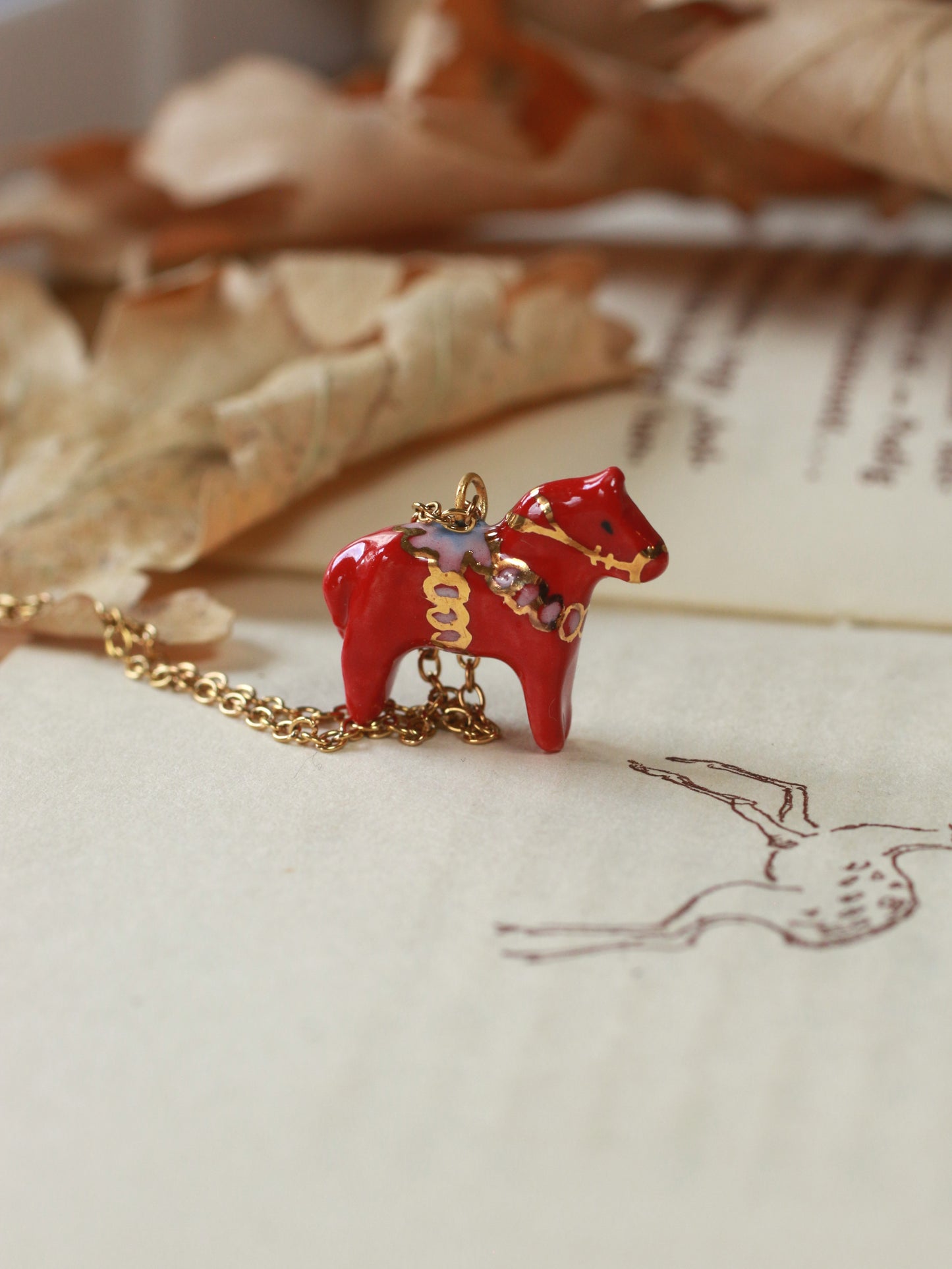 Dala horse necklace