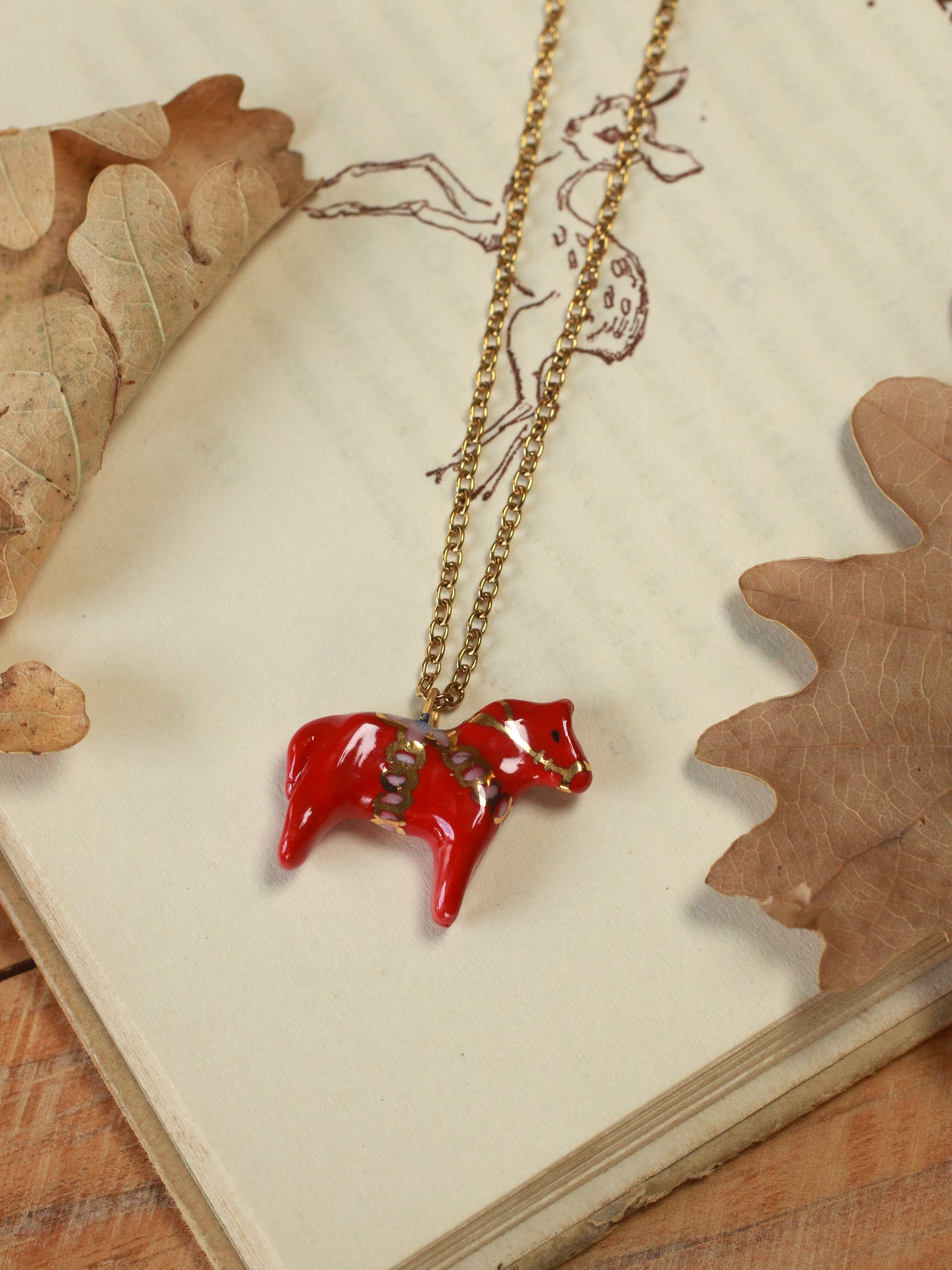 Dala horse necklace