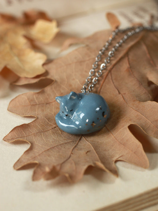 Sleeping grey cat necklace