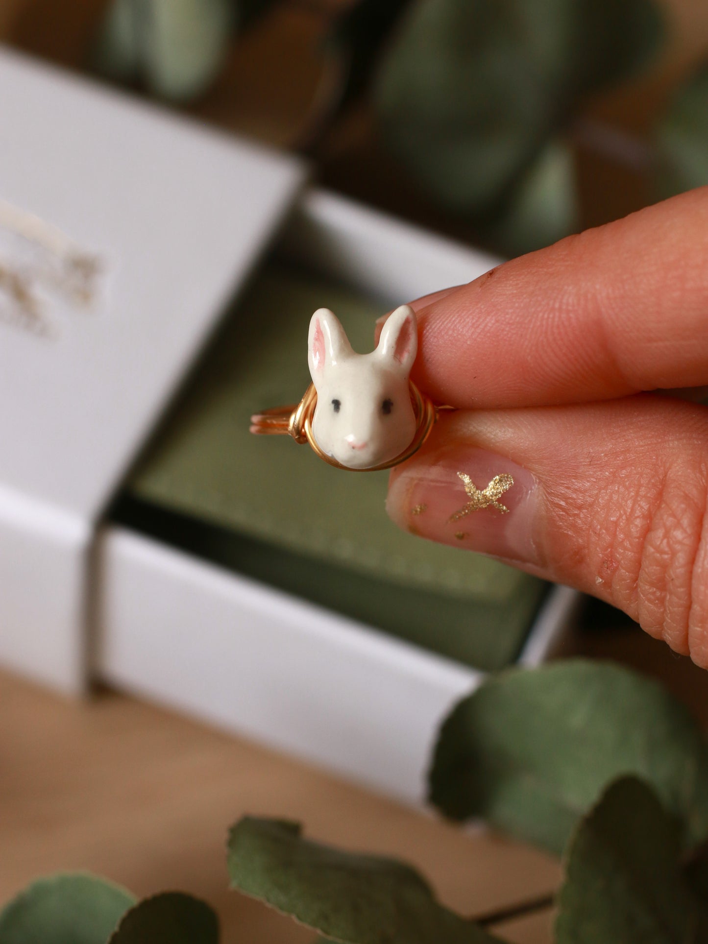 Bunny ring - gold plated stainless steel wire ring