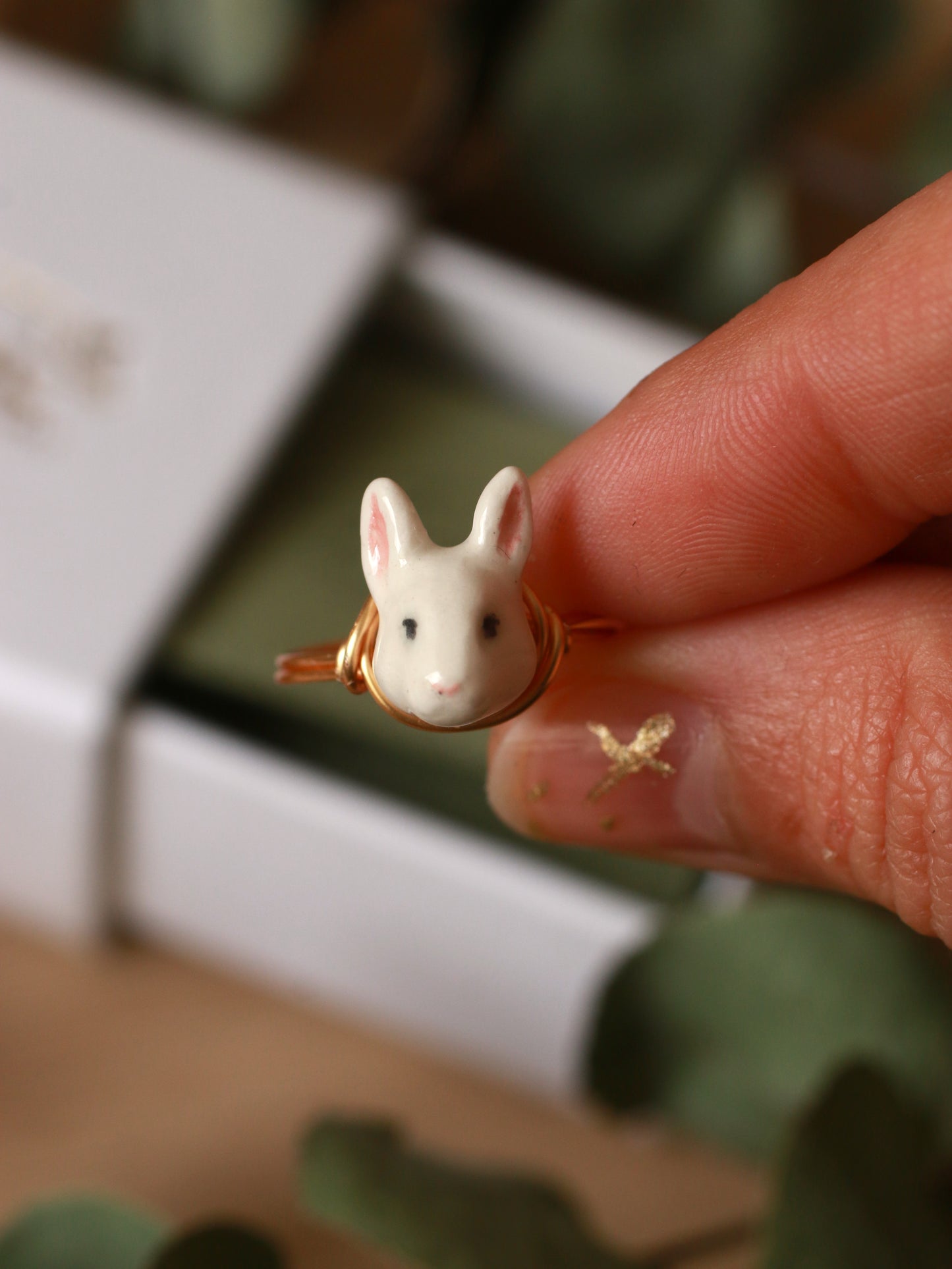 Bunny ring - gold plated stainless steel wire ring