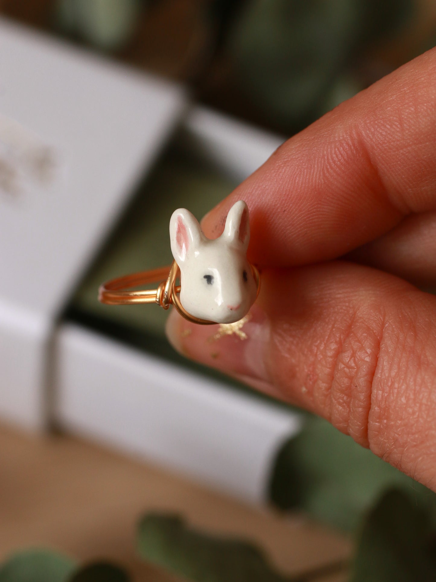 Bunny ring - gold plated stainless steel wire ring