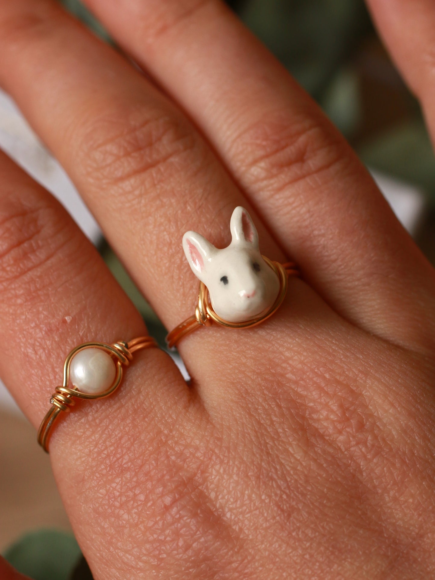 Bunny ring - gold plated stainless steel wire ring