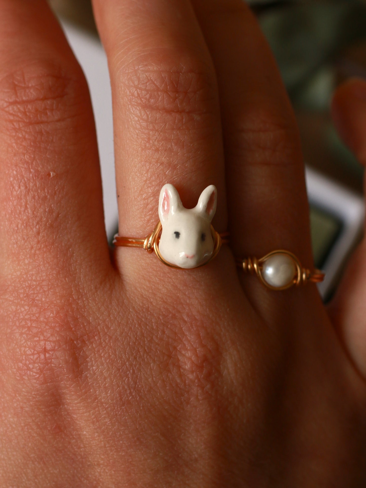 Bunny ring - gold plated stainless steel wire ring