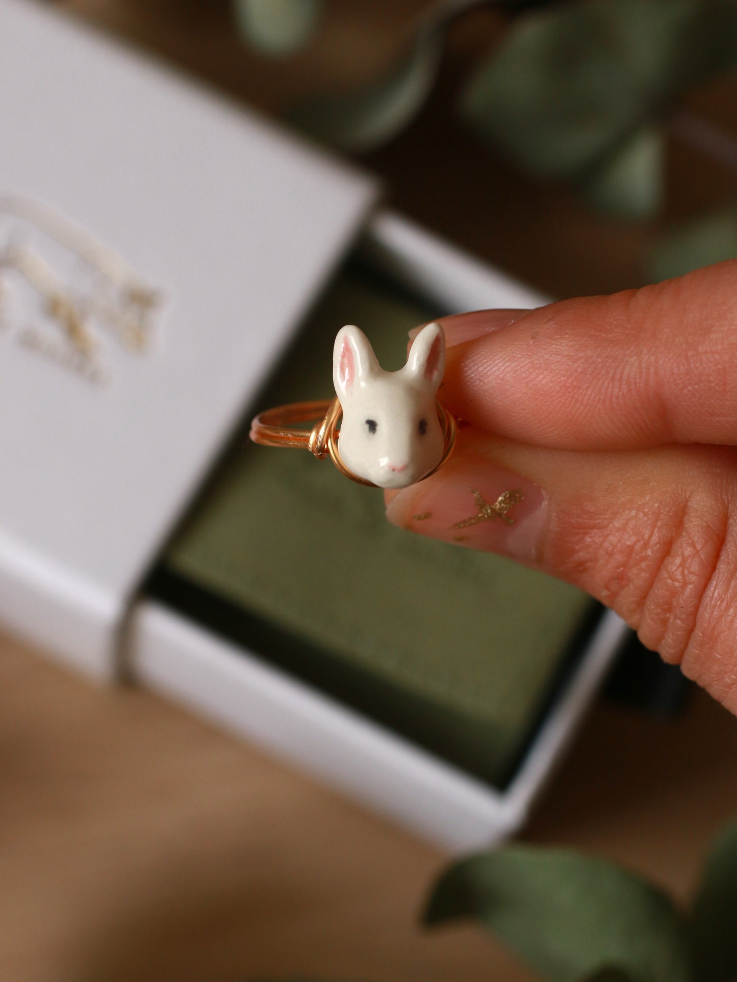 Bunny ring - gold plated stainless steel wire ring