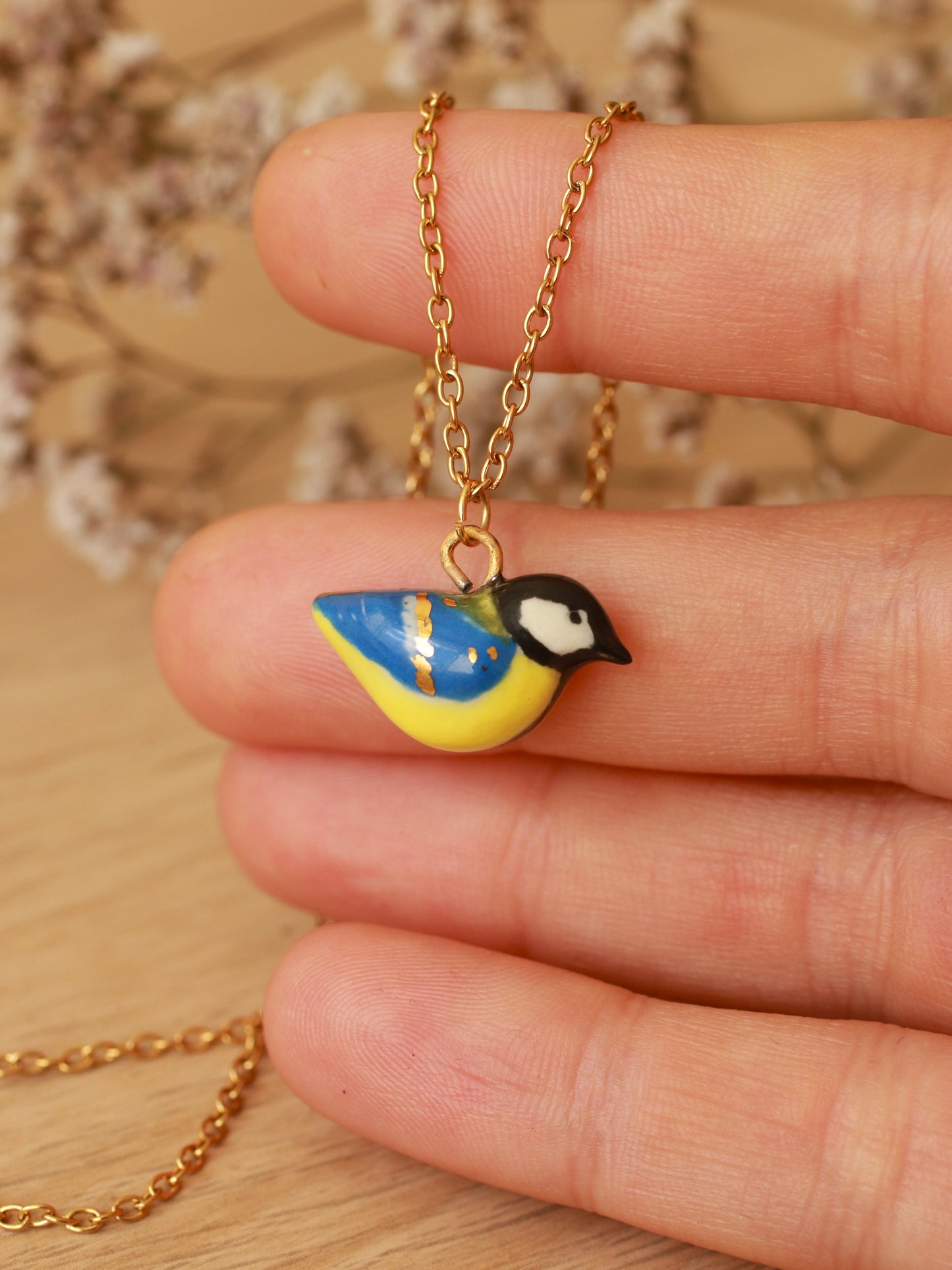 Great tit necklace - 22k gold details