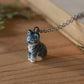 Grey tabby cat necklace