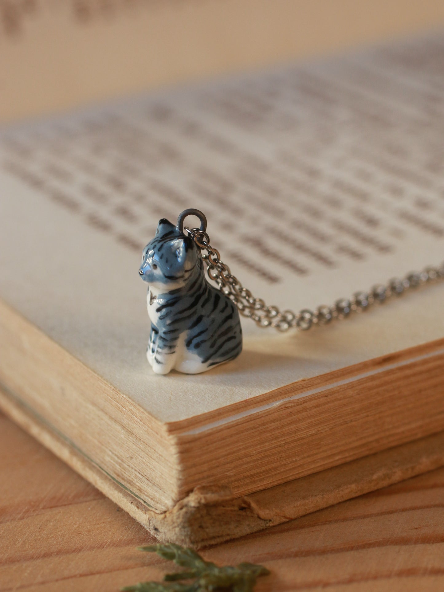Grey tabby cat necklace