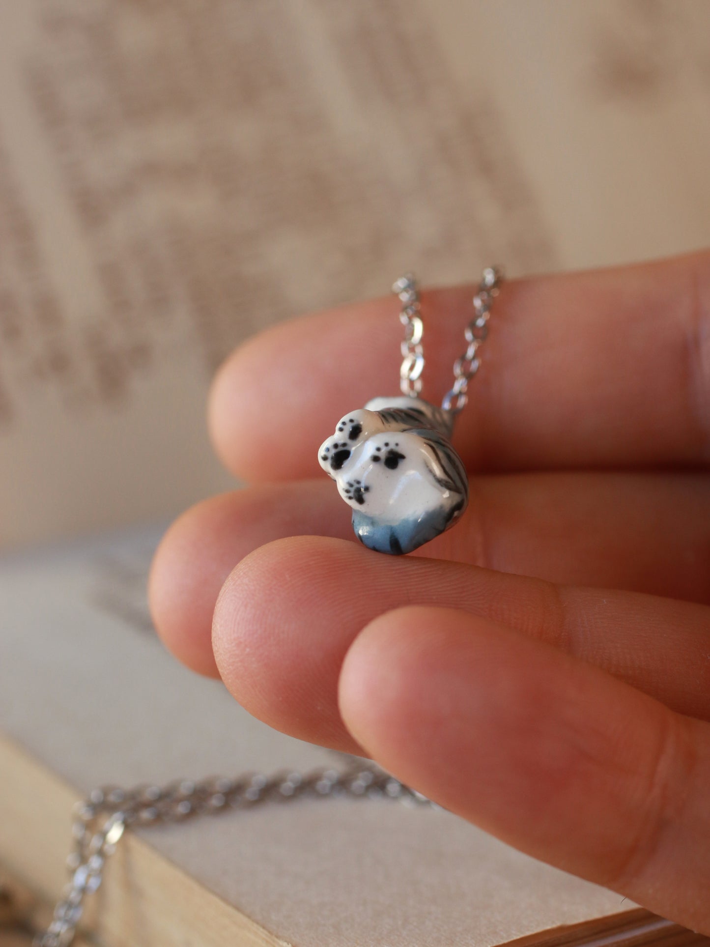 Grey tabby cat necklace