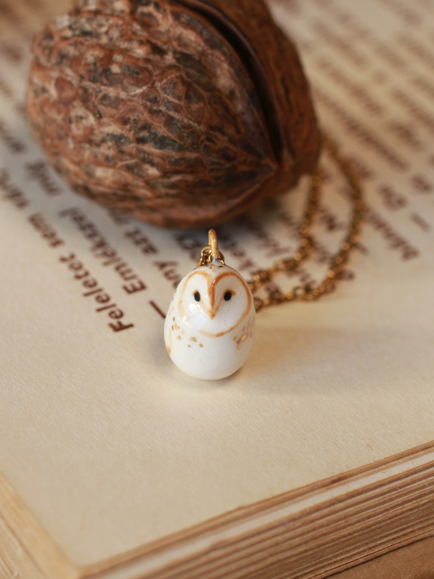 Baby owl necklace - in a nutshell box
