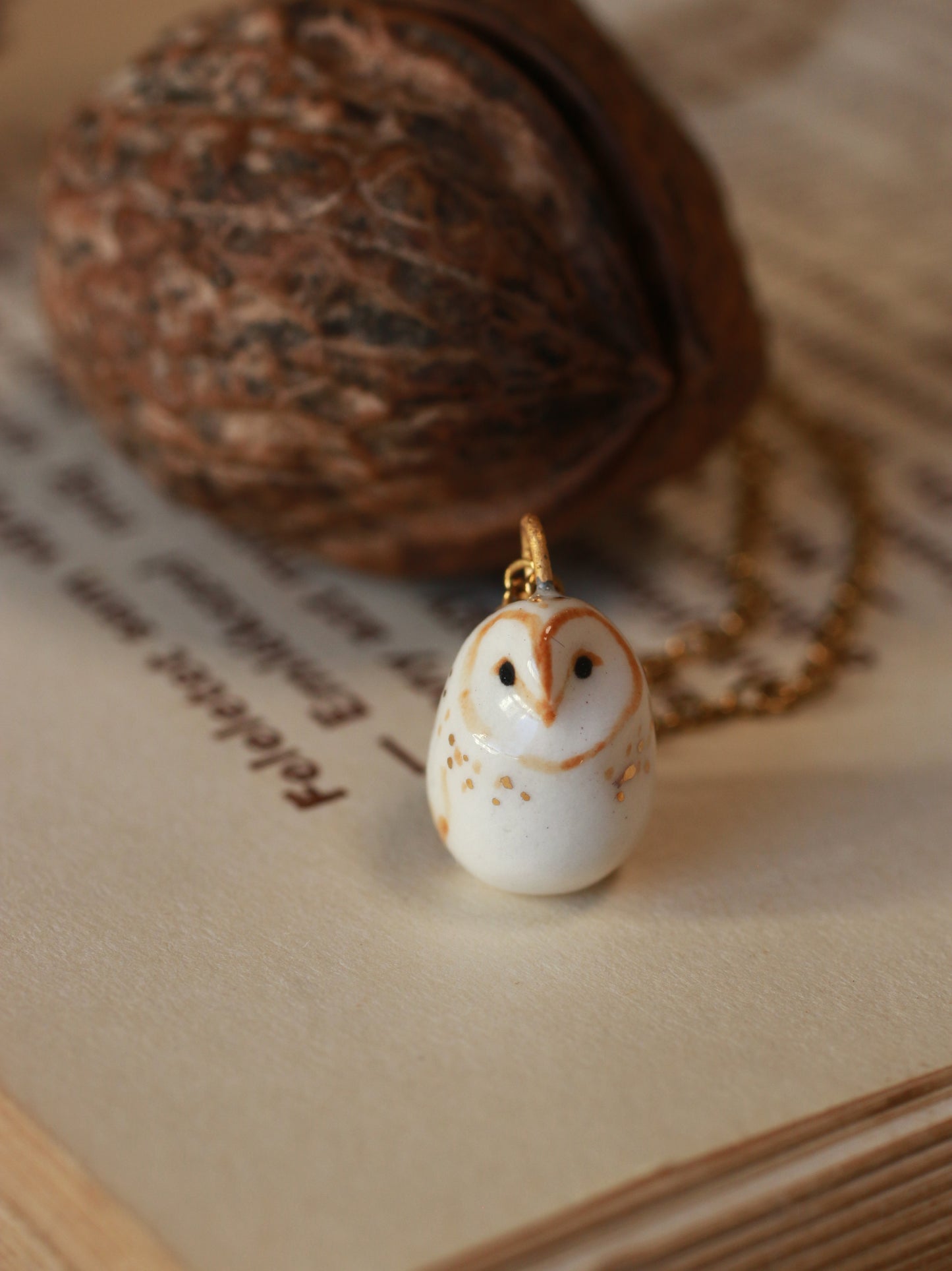 Baby owl necklace - in a nutshell box