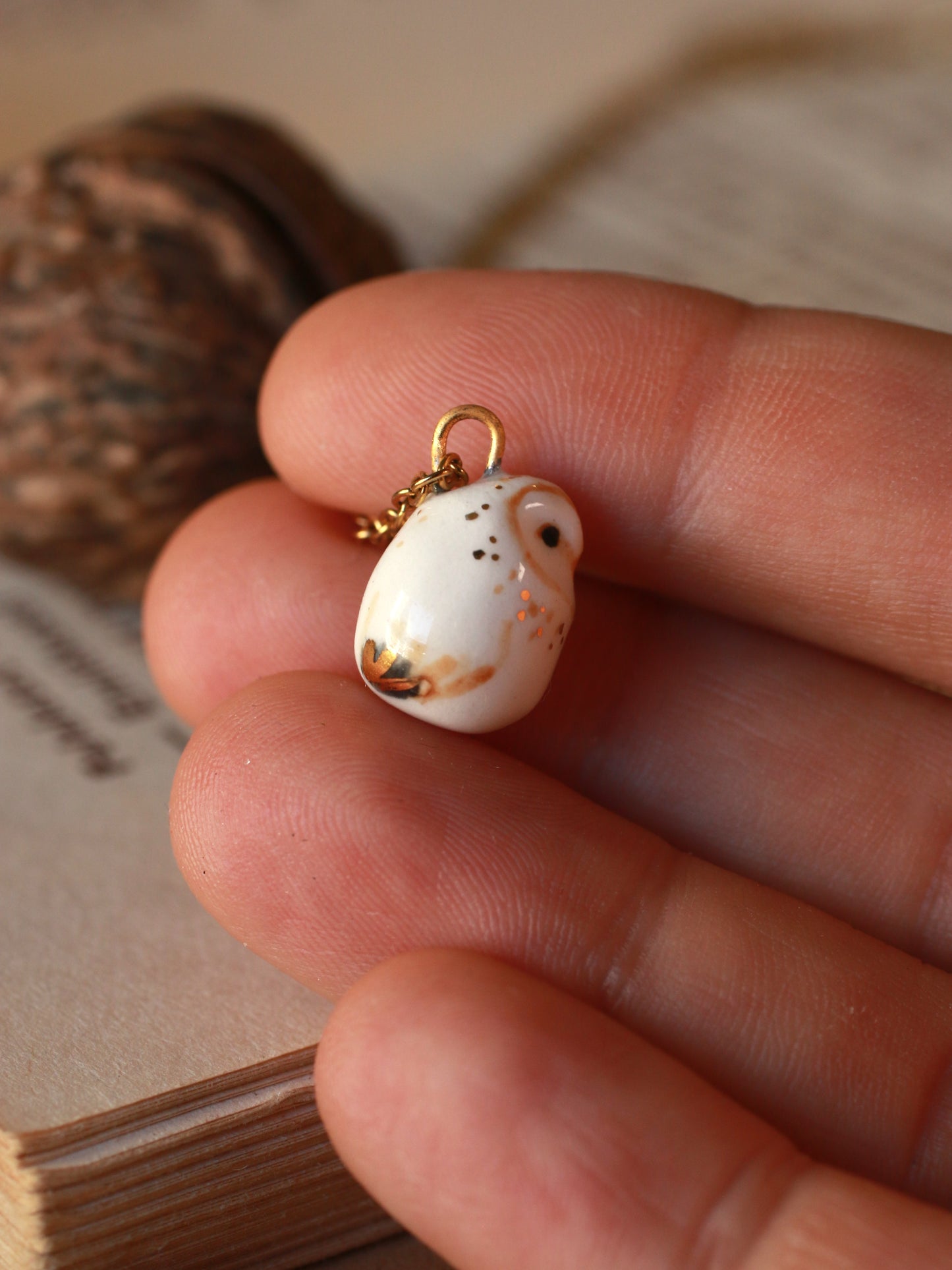 Baby owl necklace - in a nutshell box