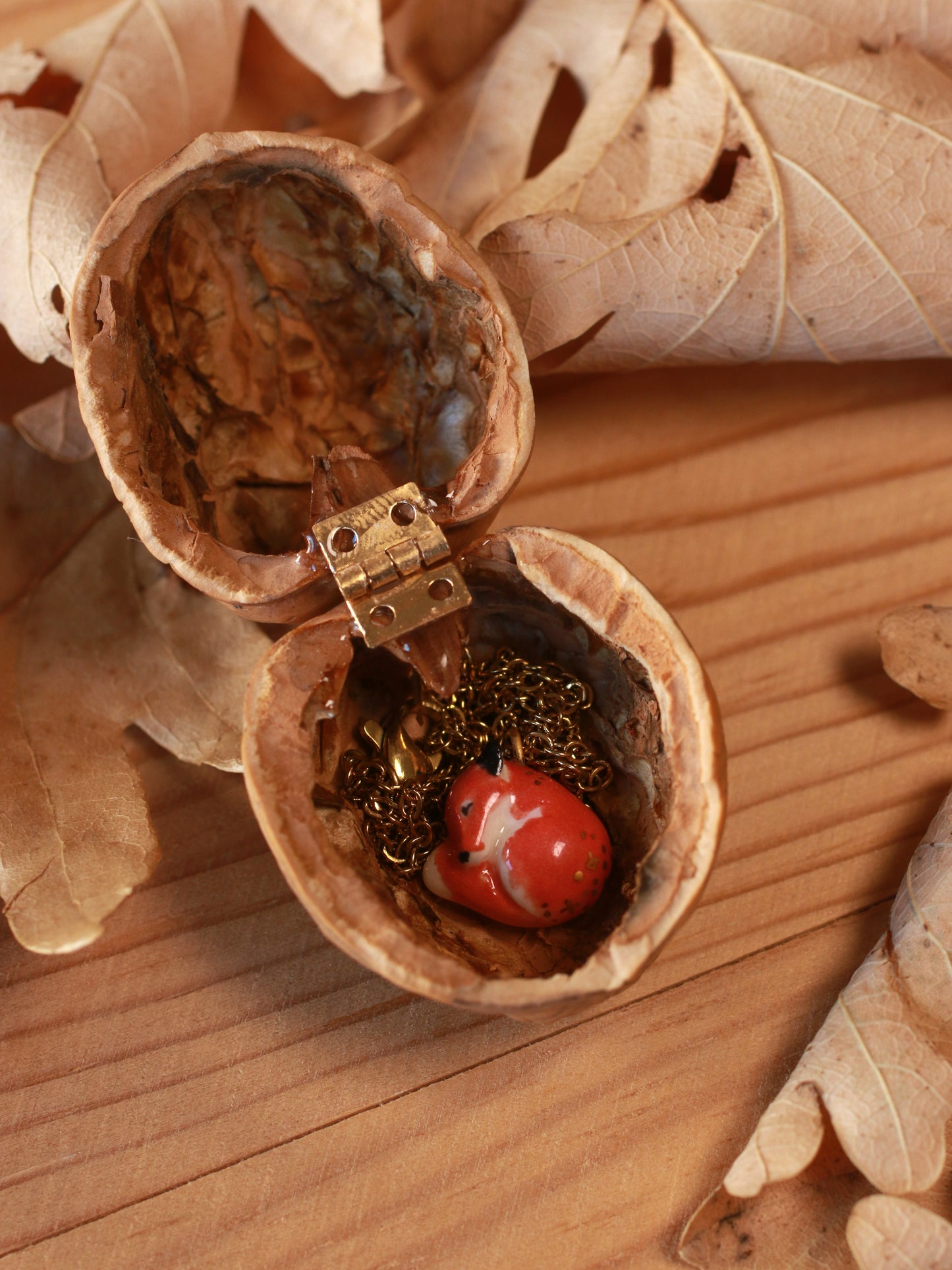 Sleeping Fox necklace in a walnut box