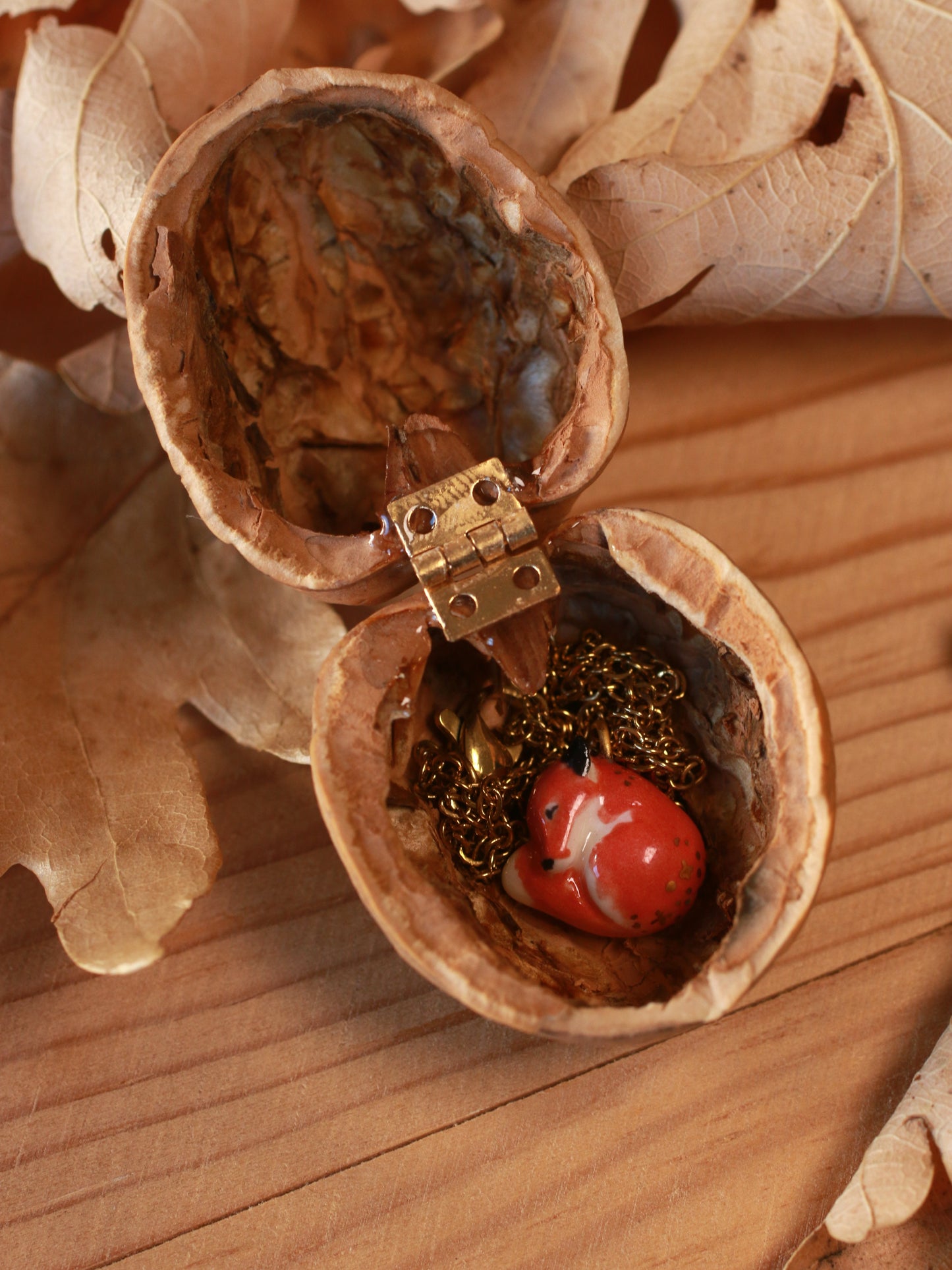 Sleeping Fox necklace in a walnut box