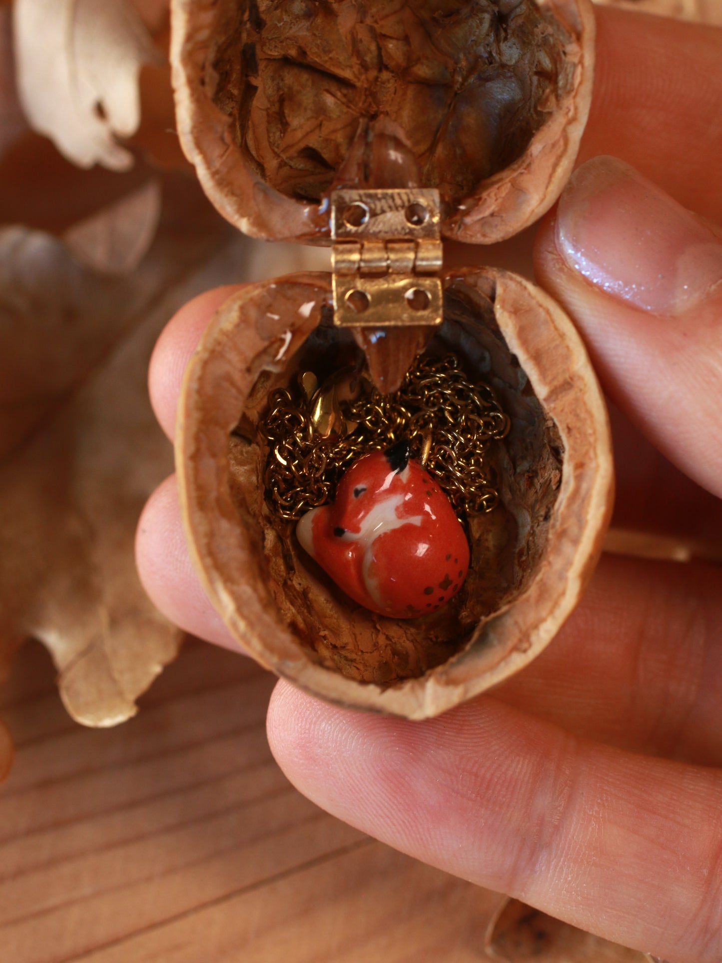 Sleeping Fox necklace in a walnut box