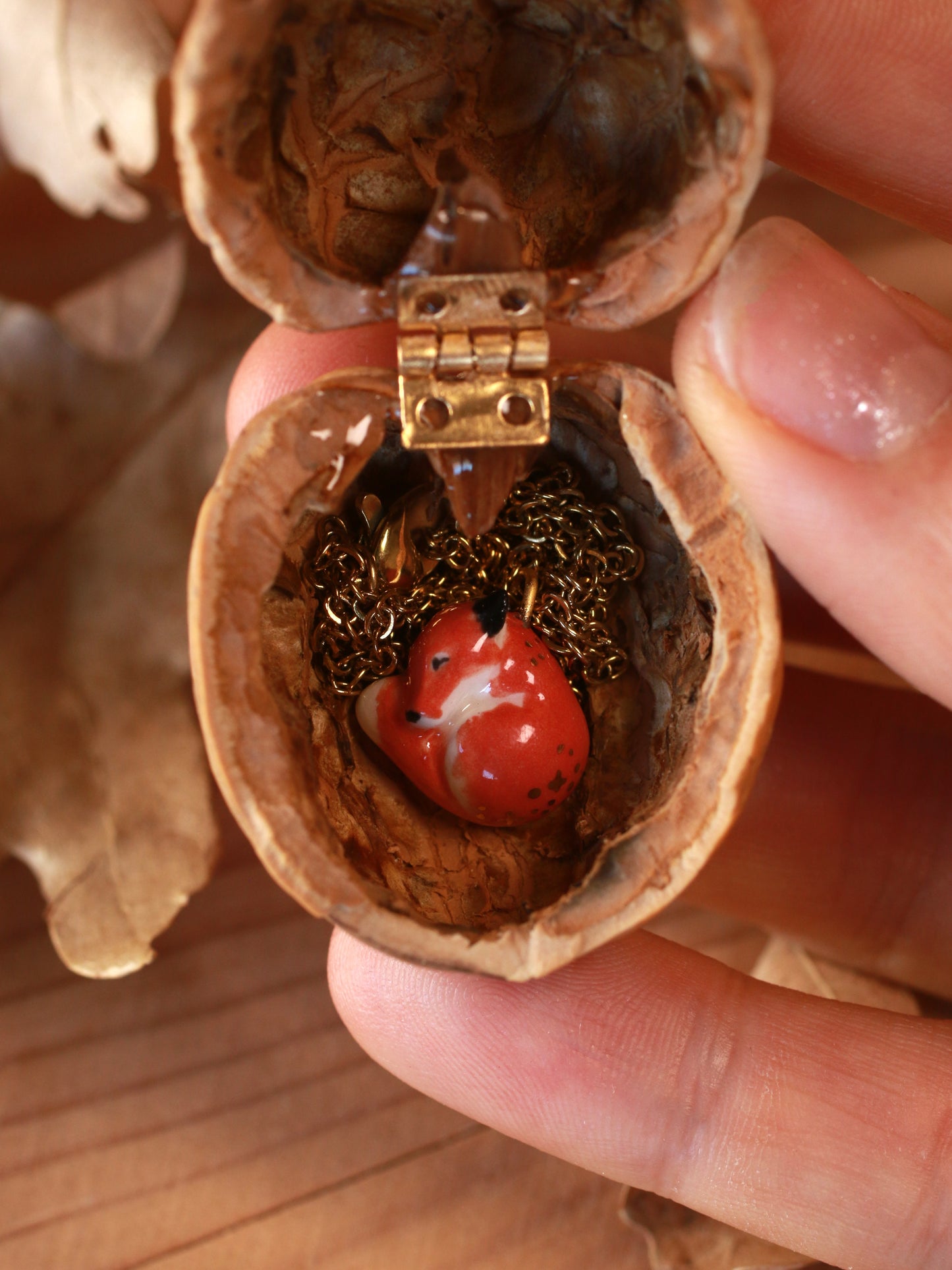 Sleeping Fox necklace in a walnut box