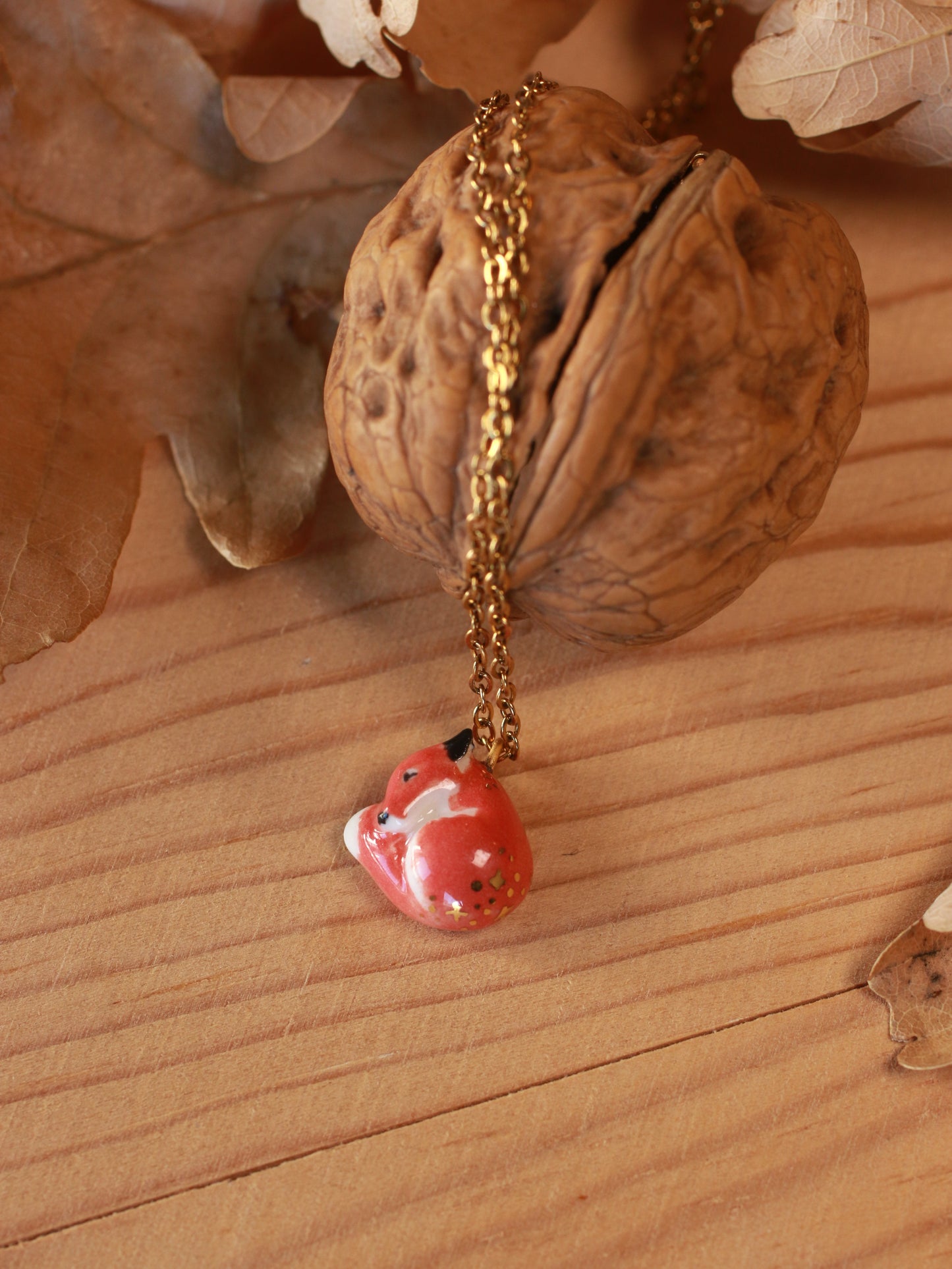 Sleeping Fox necklace in a walnut box