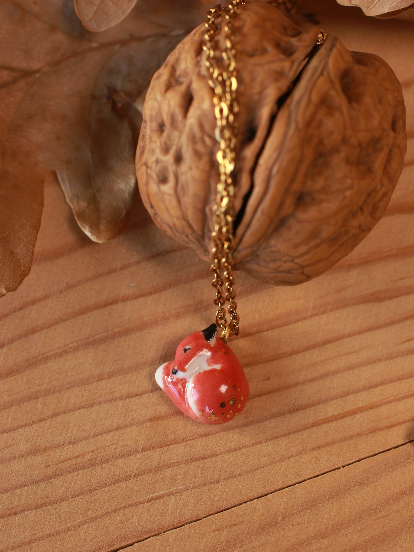 Sleeping Fox necklace in a walnut box