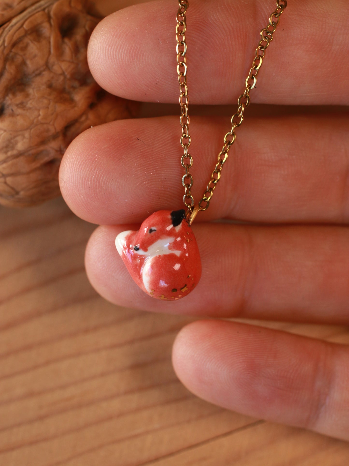 Sleeping Fox necklace in a walnut box