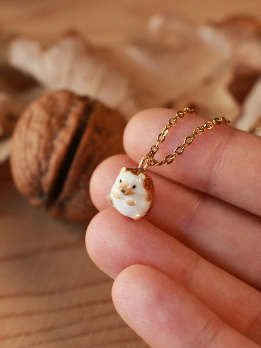 Hedgehog necklace in a walnut box