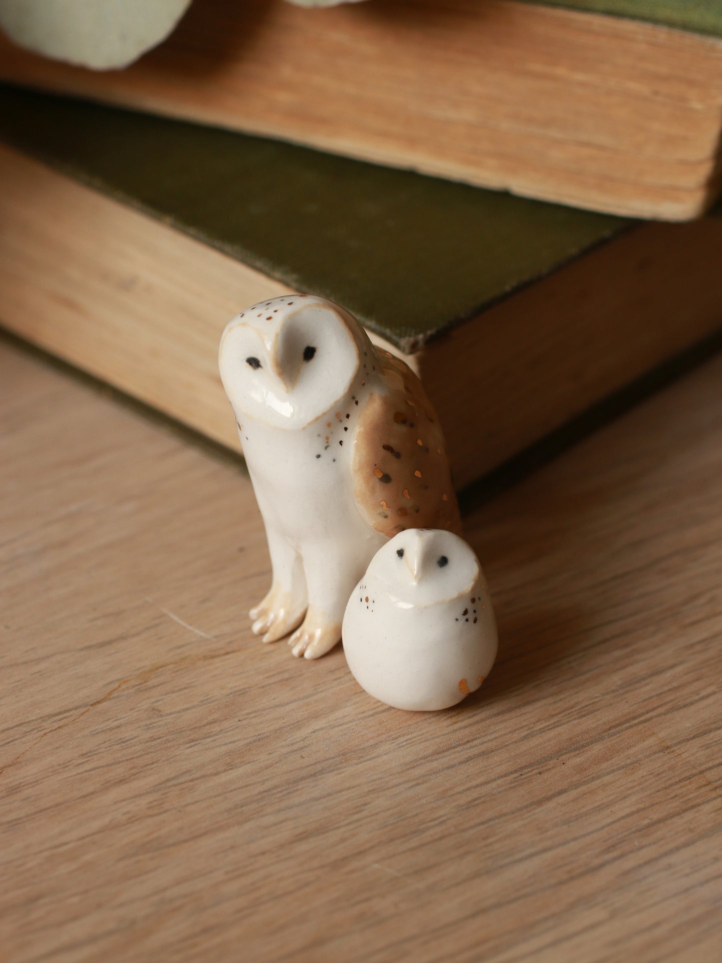 Ceramic owl mama and baby owl - Ceramic owl figures