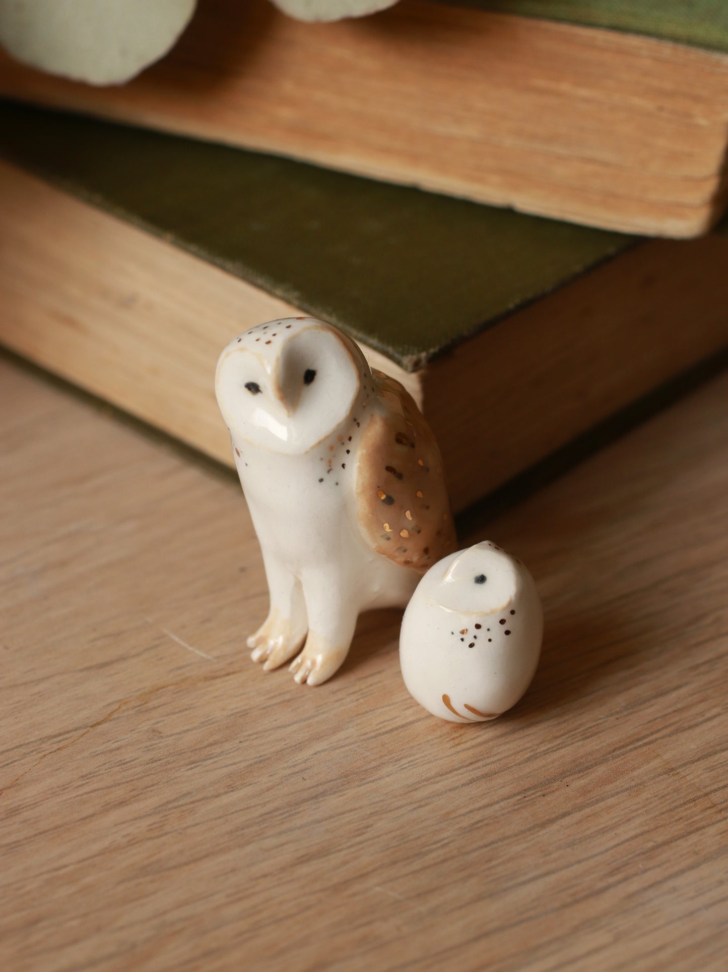 Ceramic owl mama and baby owl - Ceramic owl figures