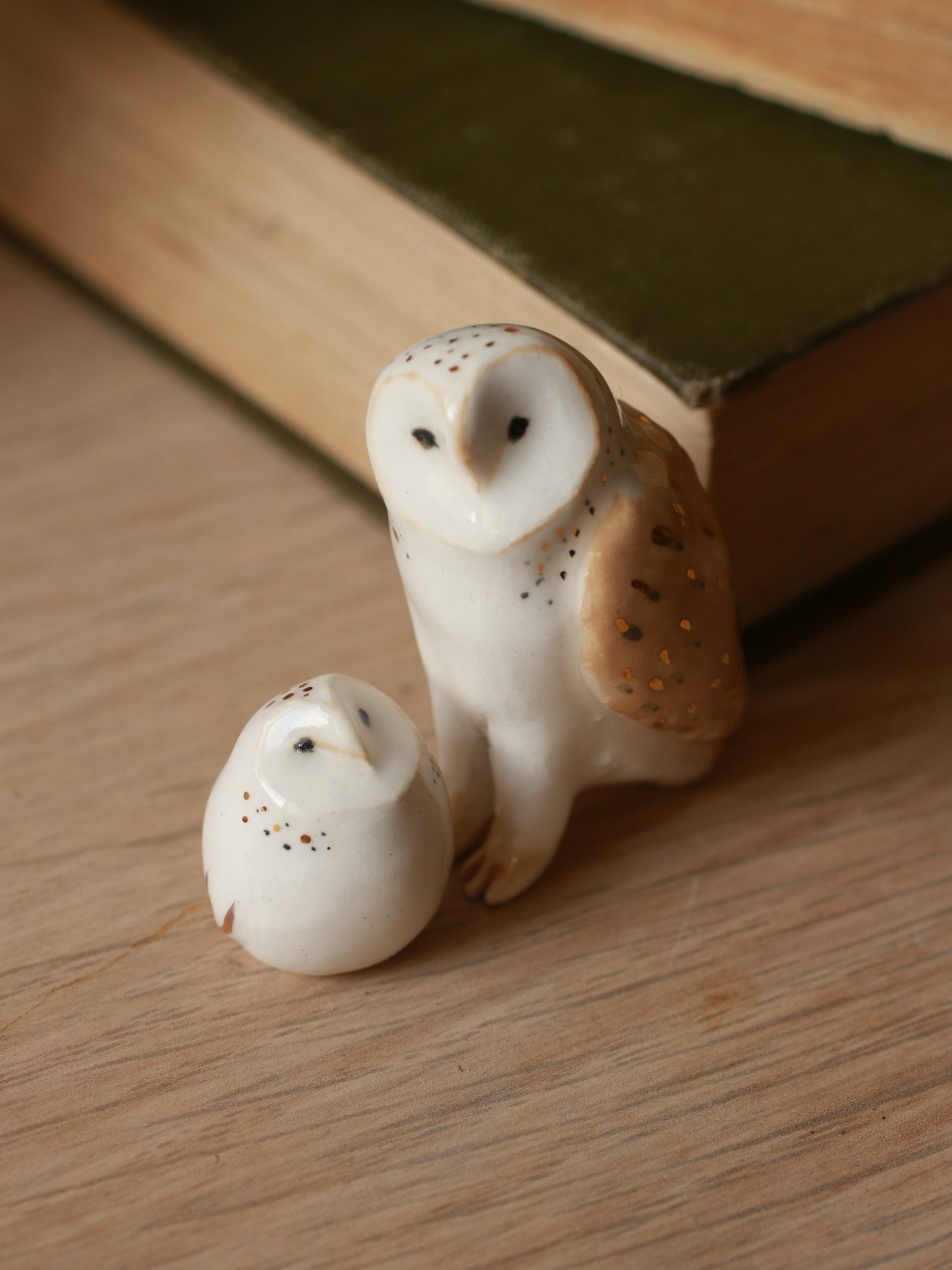 Ceramic owl mama and baby owl - Ceramic owl figures