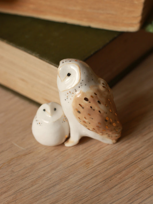 Ceramic owl mama and baby owl - Ceramic owl figures