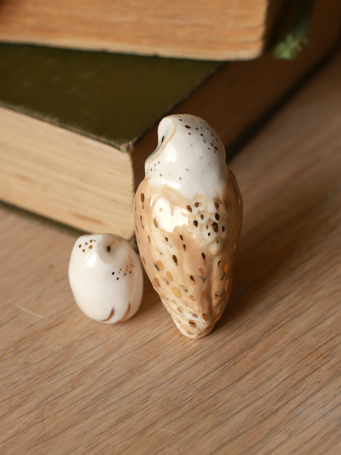 Ceramic owl mama and baby owl - Ceramic owl figures