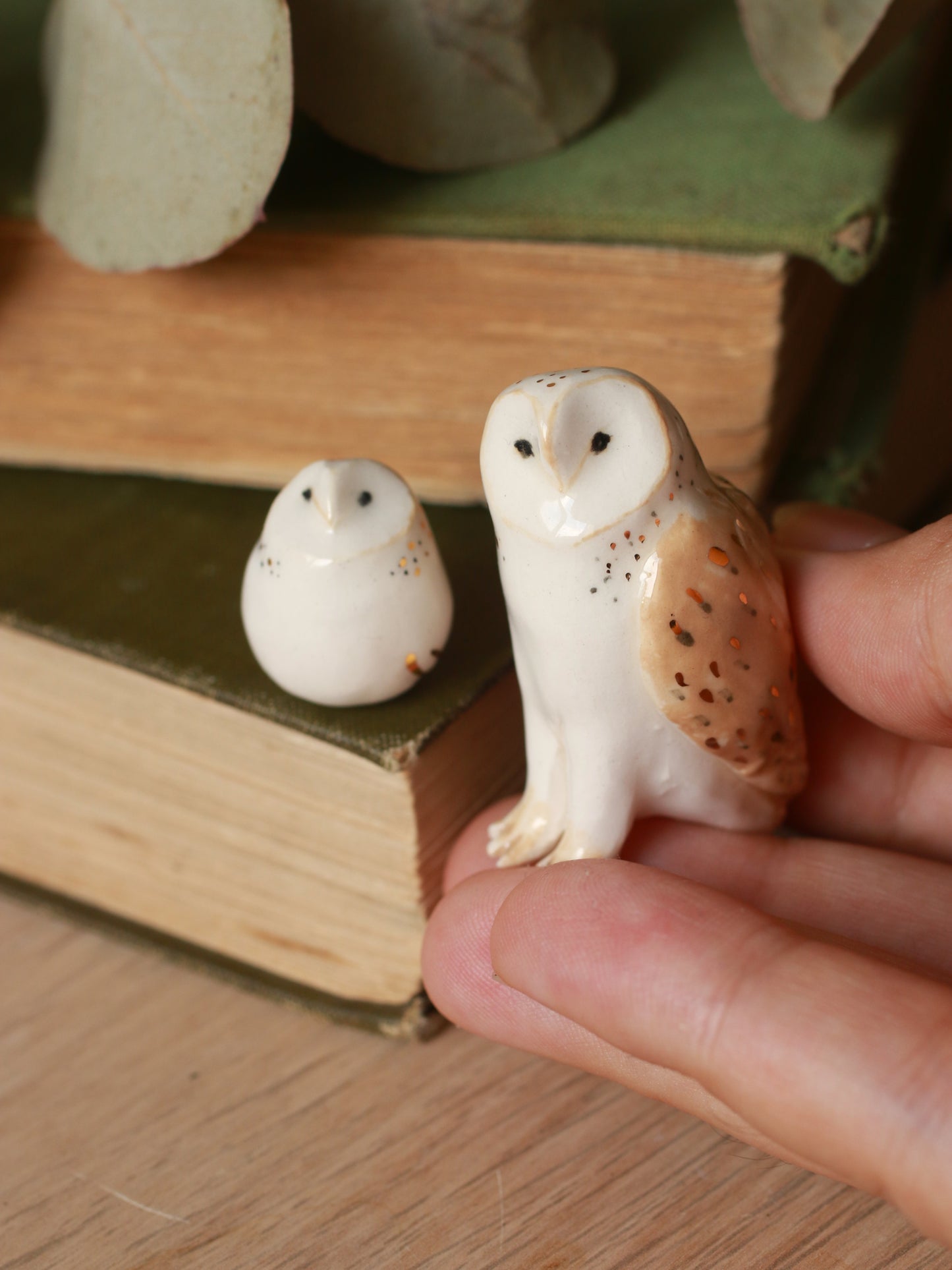 Ceramic owl mama and baby owl - Ceramic owl figures