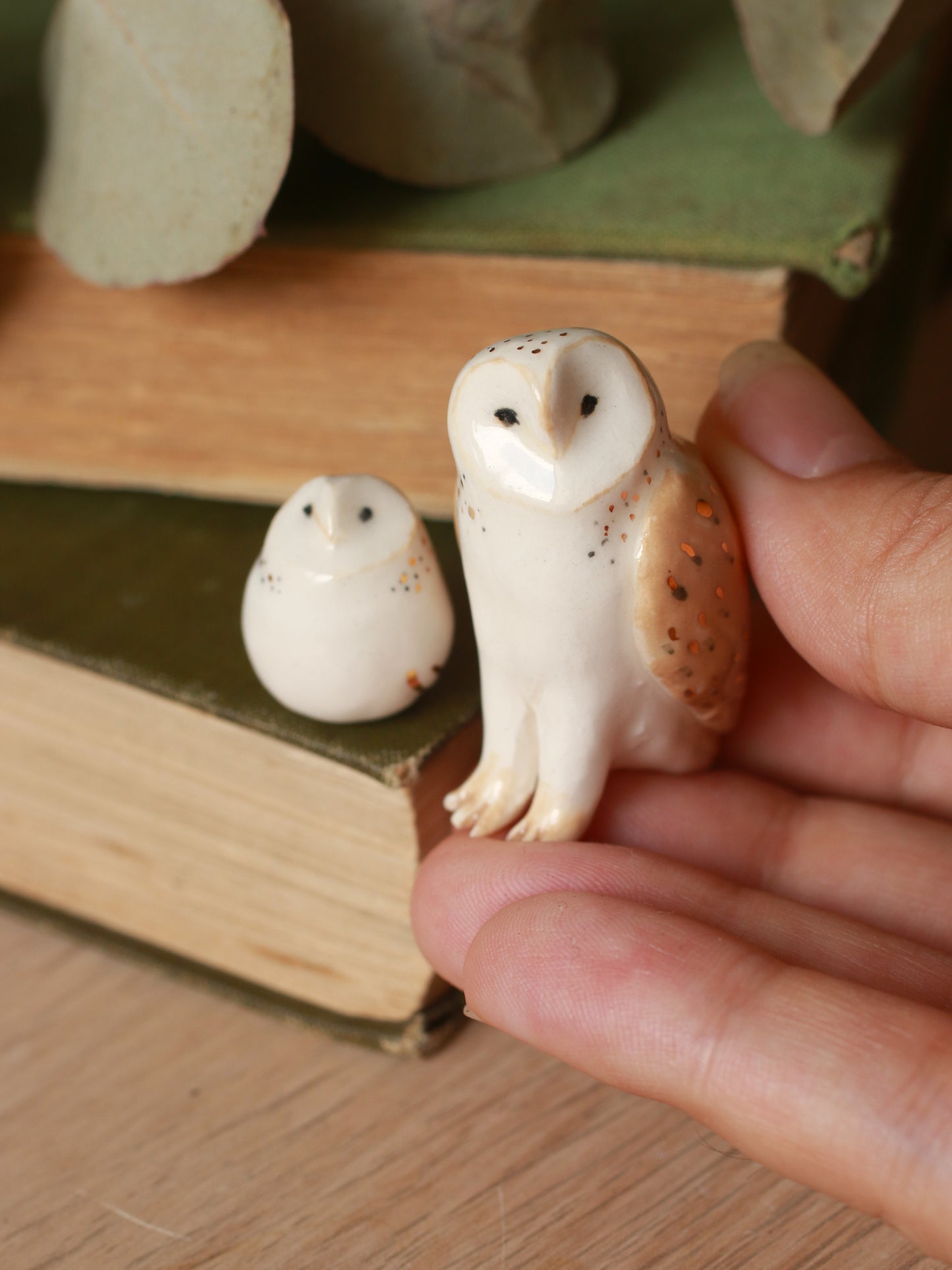 Ceramic owl mama and baby owl - Ceramic owl figures