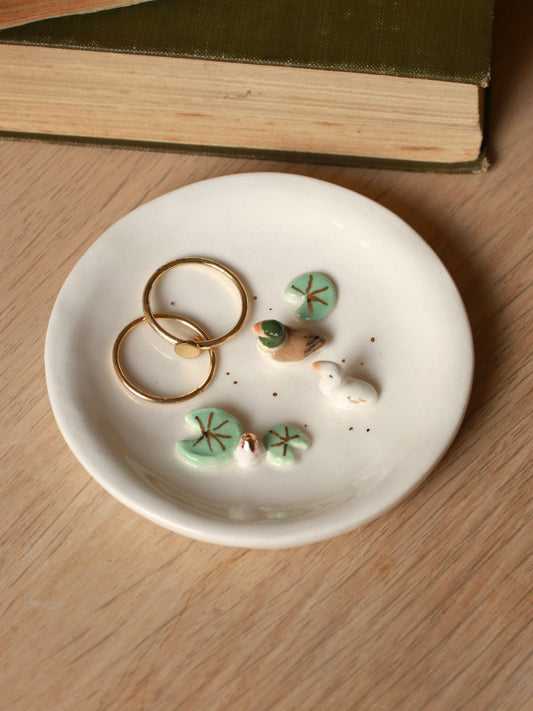 Duck family in the pond Ring Dish - Porcelain jewelry dish