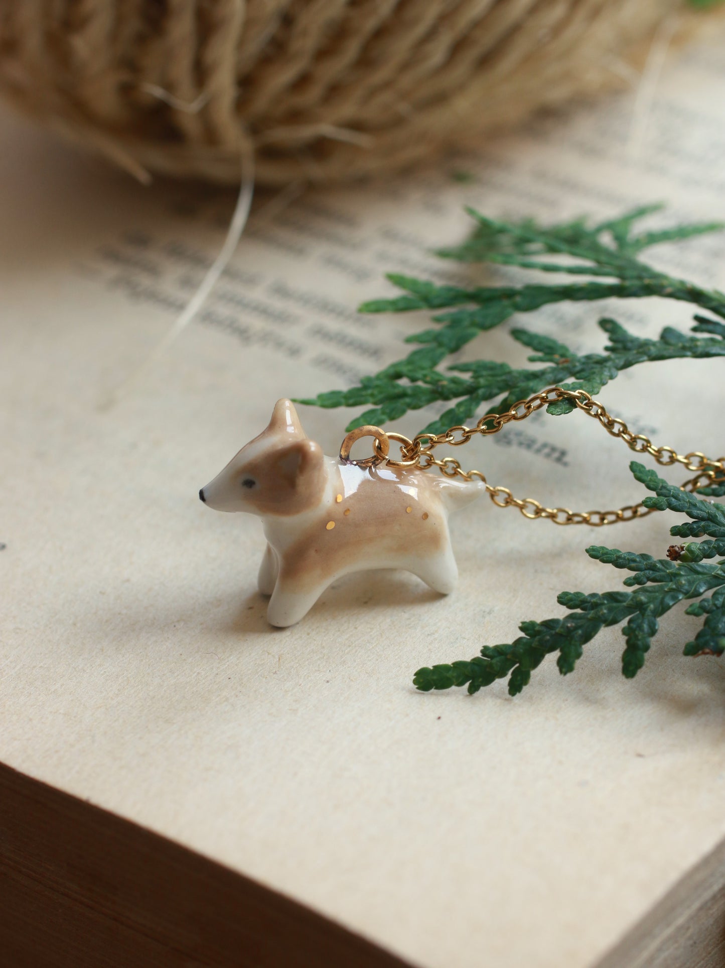 Ceramic corgi necklace