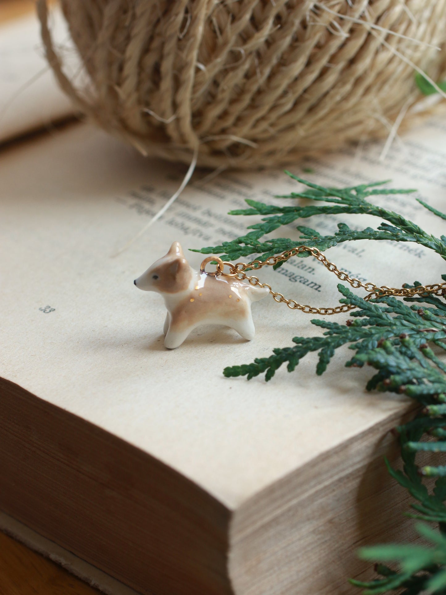 Ceramic corgi necklace